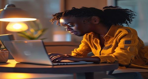 South African professional reviewing loan comparison on laptop